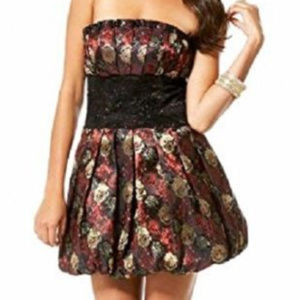 💋 BEBE Strapless Sequin Brocade Lace Dress L RARE 🎈